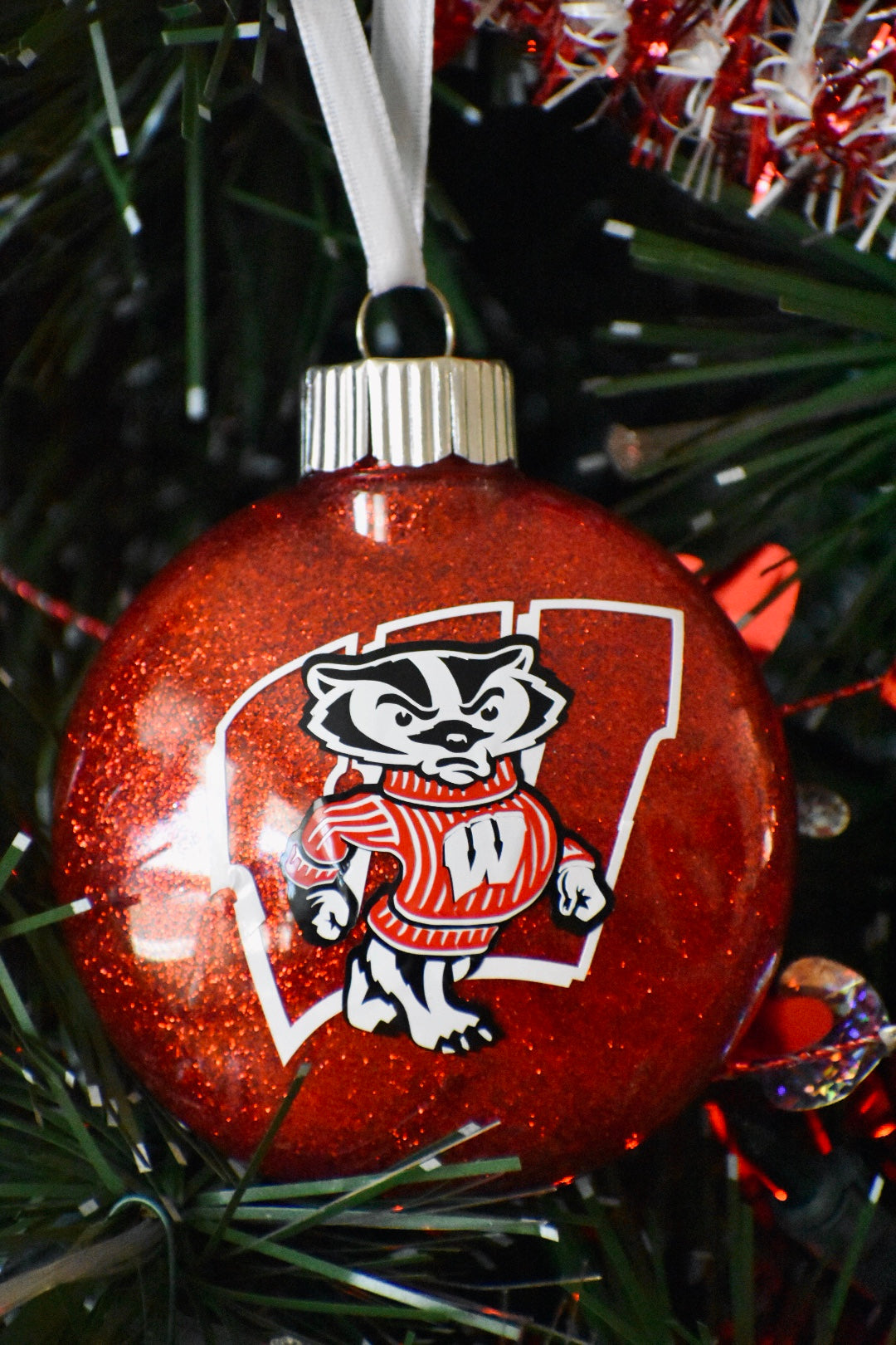 Wisconsin Badgers Glitter Christmas Ornament