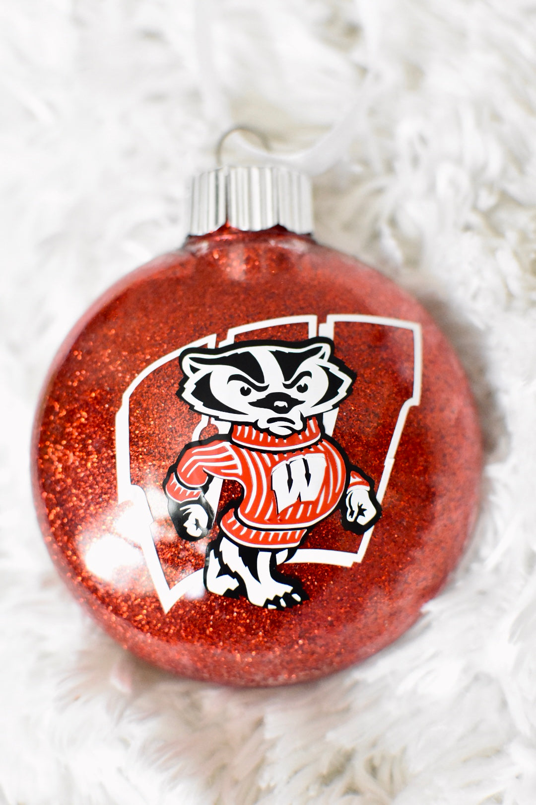 Wisconsin Badgers Glitter Christmas Ornament