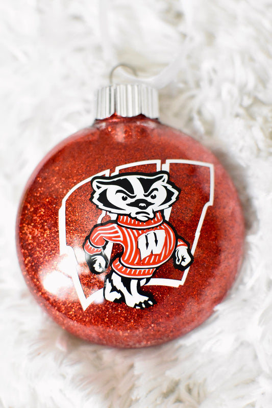 Wisconsin Badgers Glitter Christmas Ornament
