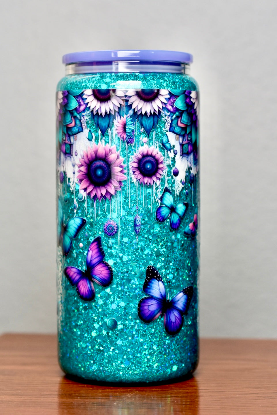 Butterfly Teal Glitter Tumbler