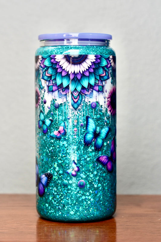 Butterfly Teal Glitter Tumbler